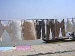 Uttar Pradesh, Varanasi: Tv�tten torkar vid 'ghats'