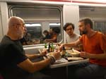 In the restaurant car: Marcel, Bruno and Dan